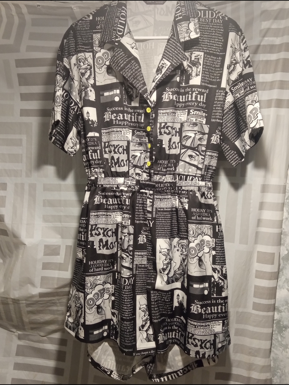 Newspaper Comic Print Short Romper